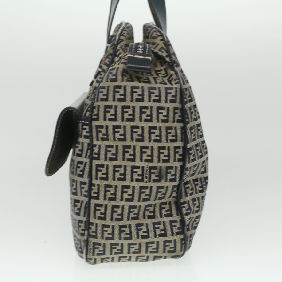 FENDI Zucchino Canvas Hand Bag Navy 71-16533-0-012 Auth ac1835