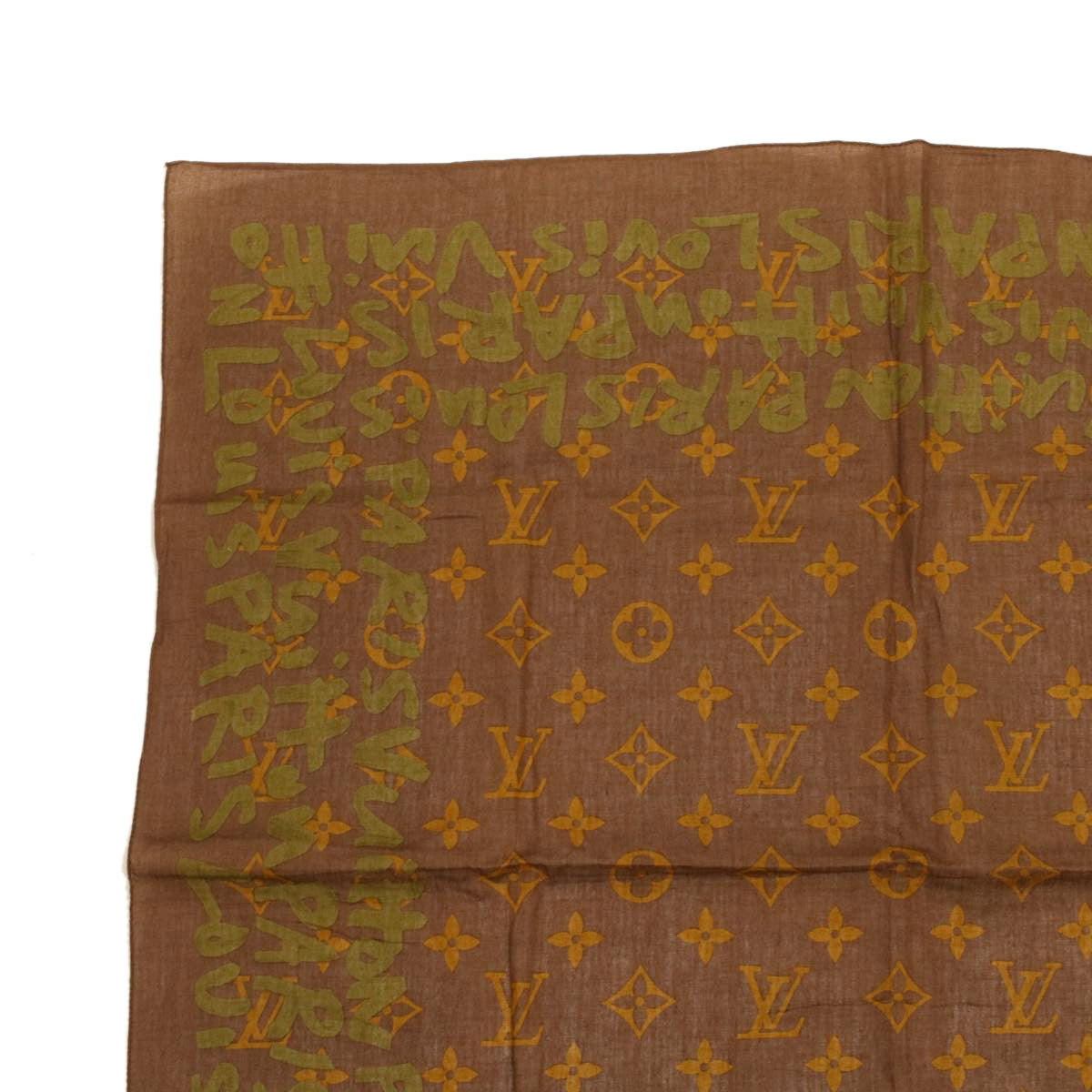 LOUIS VUITTON Monogram graffiti Scarf Brown LV Auth ac1868
