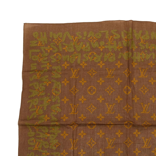 LOUIS VUITTON Monogram graffiti Scarf Brown LV Auth ac1868