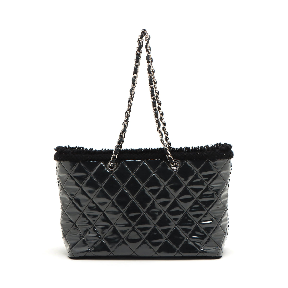 Chanel Coco Vinyl Leather Tote Bag Black Silver Gold  13th