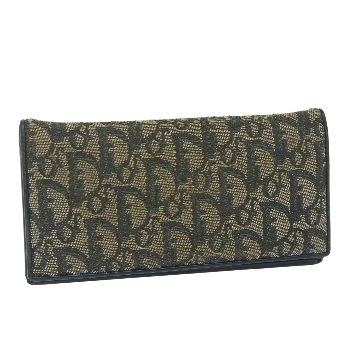 CHRISTIAN DIOR Trotter Canvas Long Wallet Navy Auth ac2496
