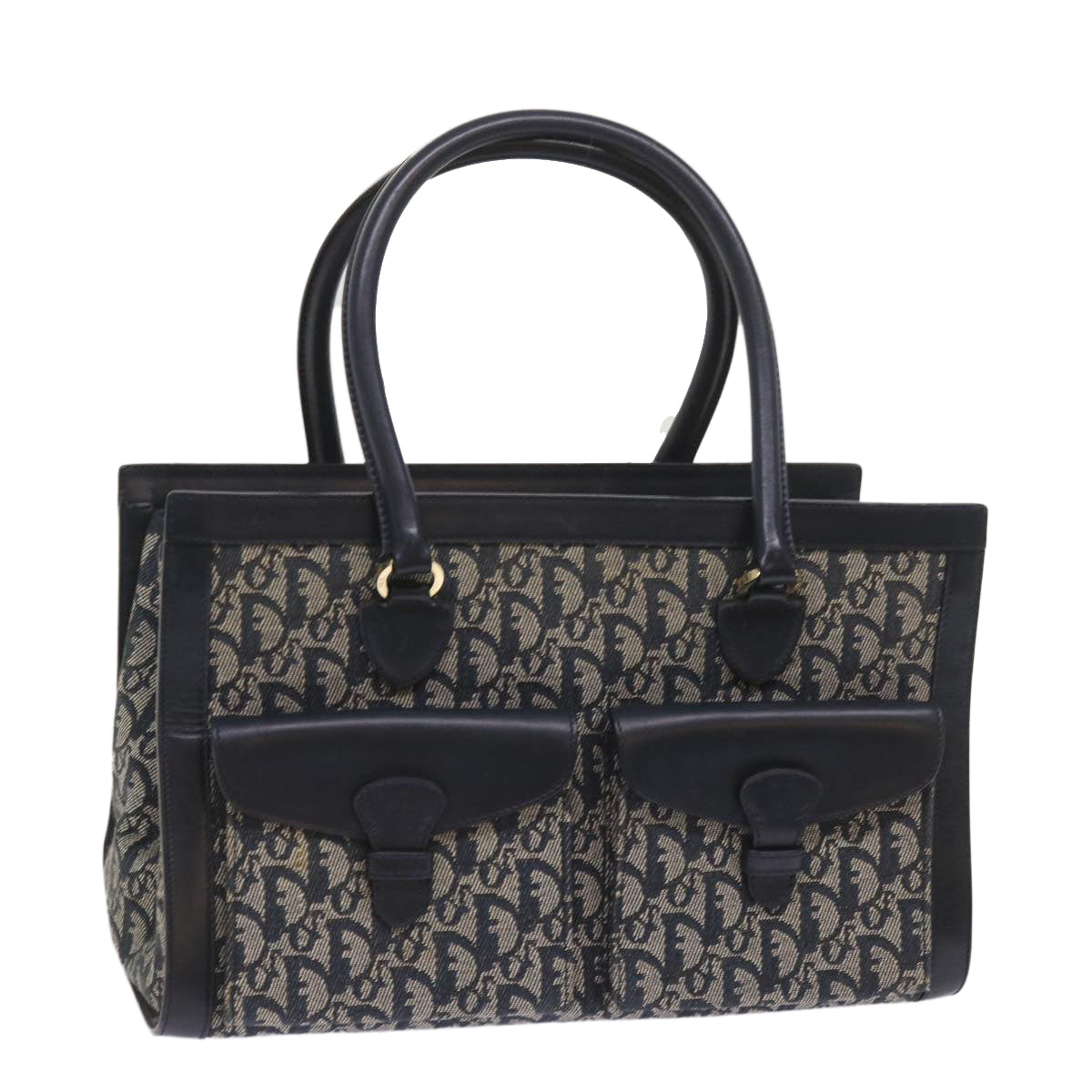 CHRISTIAN DIOR Trotter Canvas Hand Bag Navy Auth ac2681