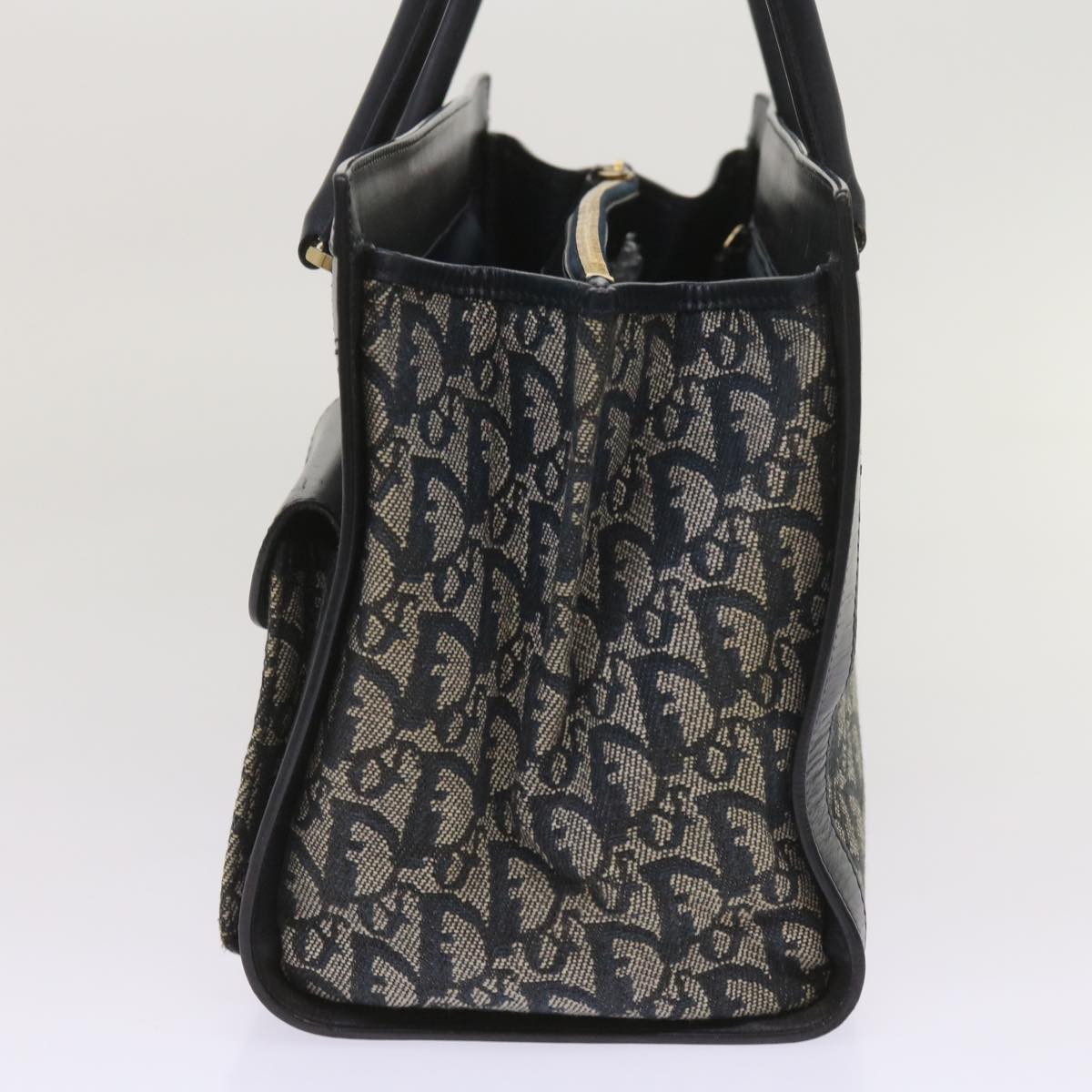 CHRISTIAN DIOR Trotter Canvas Hand Bag Navy Auth ac2681