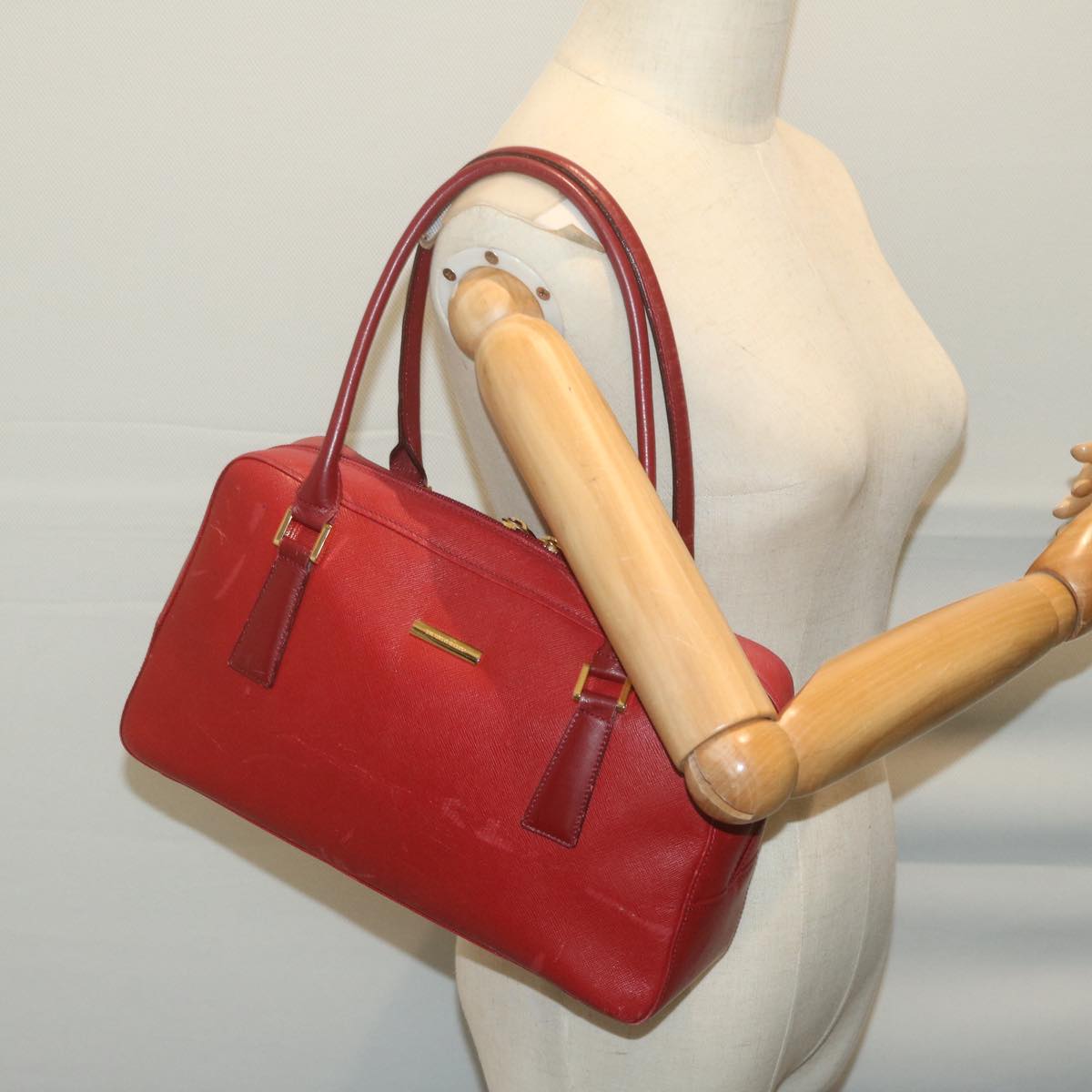 BURBERRY Shoulder Bag Leather Red Auth ac2696