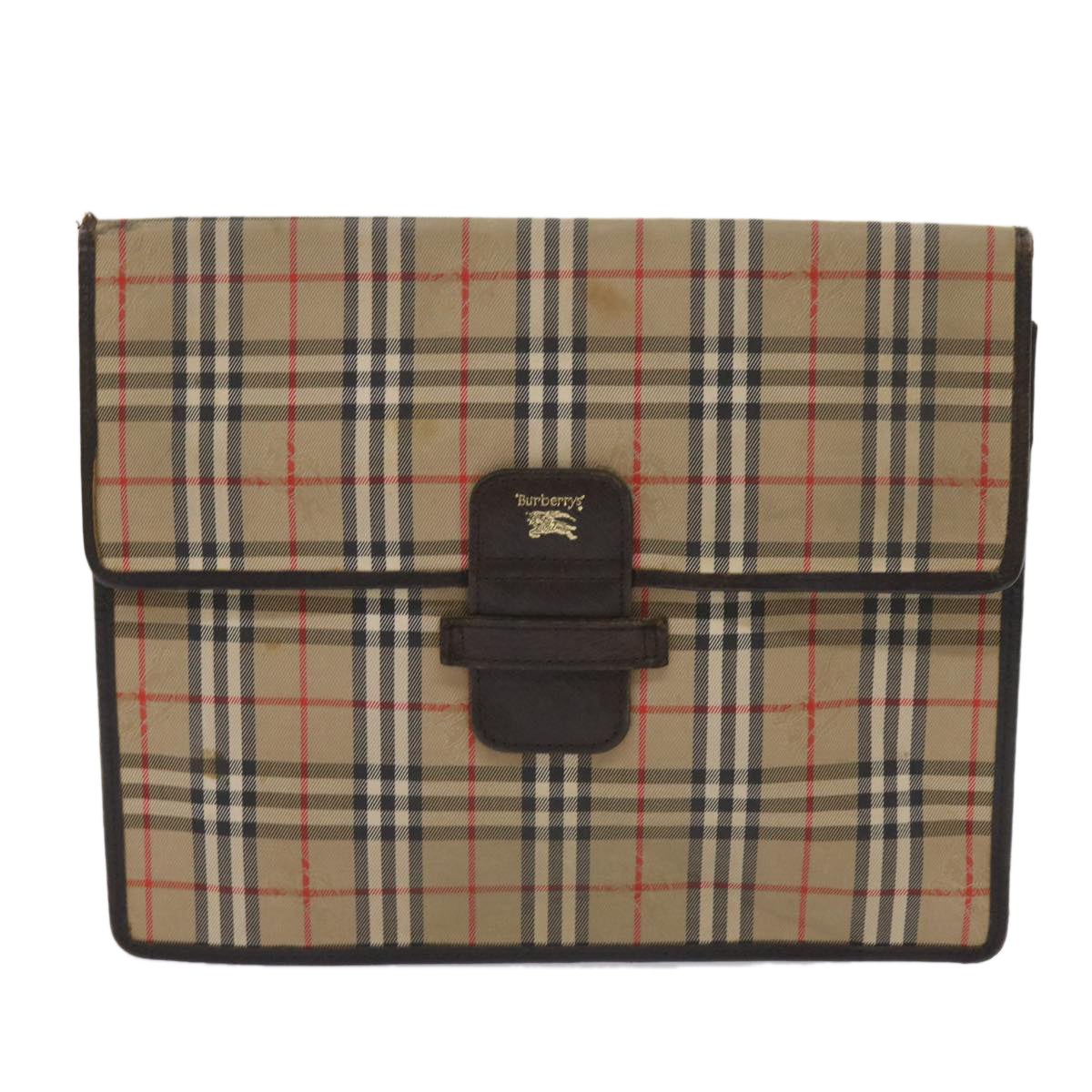 BURBERRYSs Nova Check Clutch Bag Canvas 2Set Beige Brown Auth ac2698