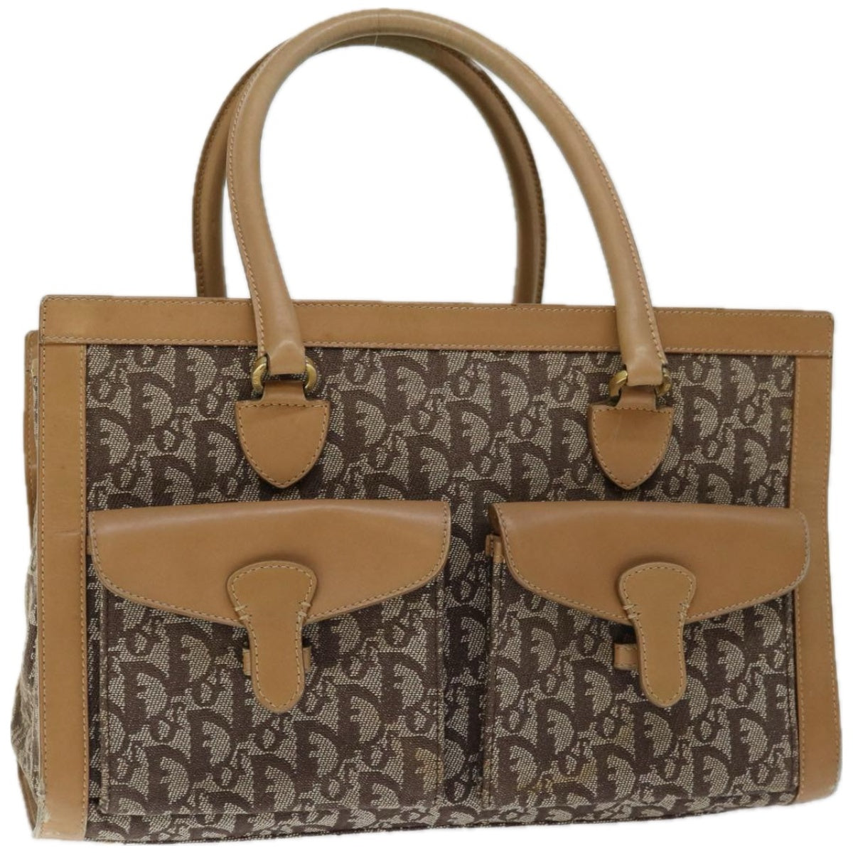 CHRISTIAN DIOR Trotter Canvas Hand Bag Beige Auth ac2771