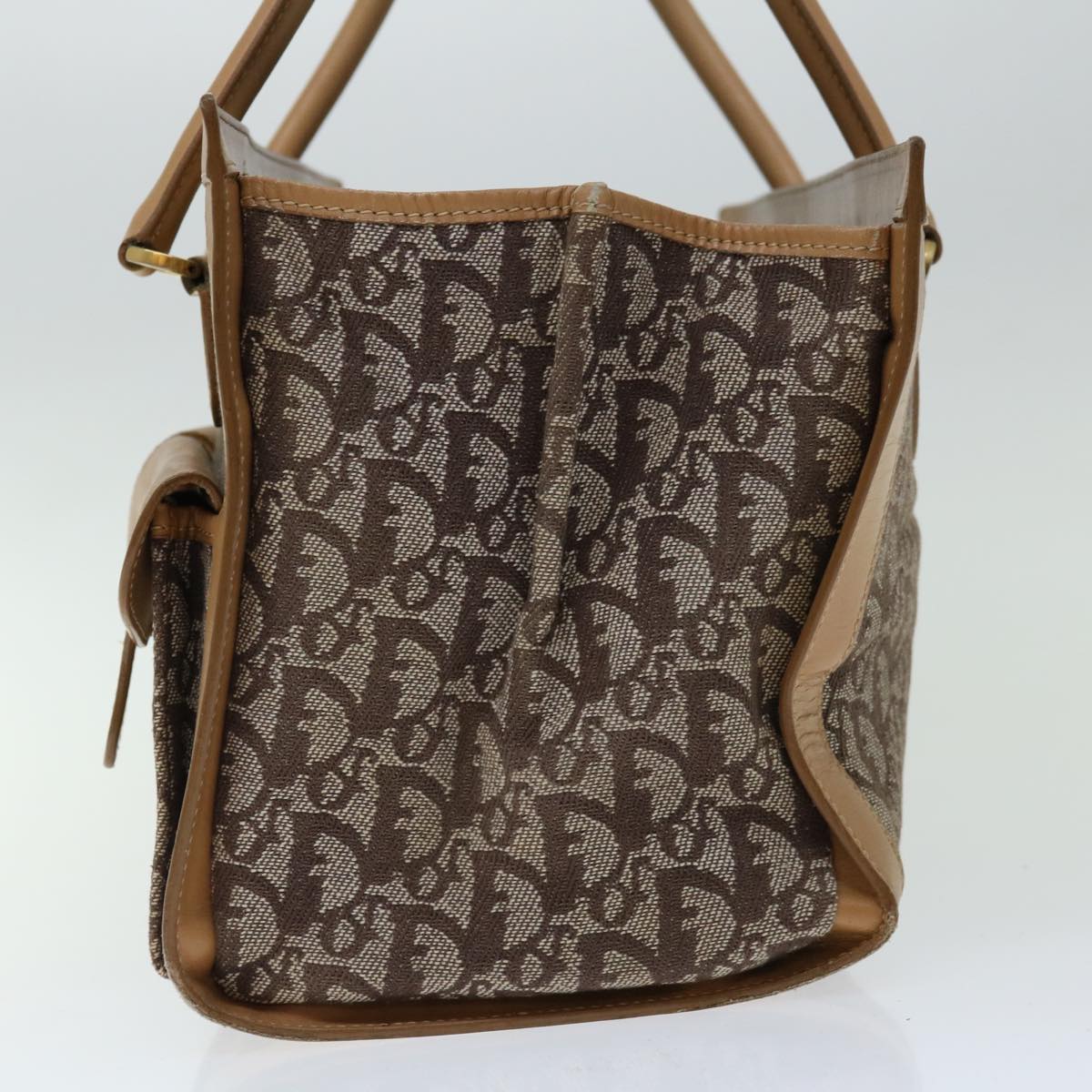 CHRISTIAN DIOR Trotter Canvas Hand Bag Beige Auth ac2771