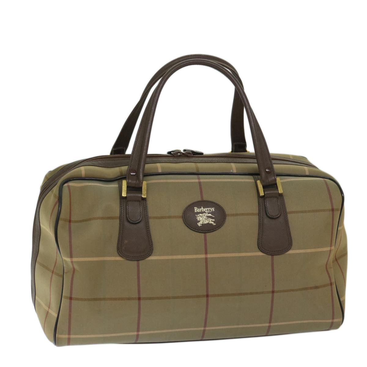 BURBERRYSs Nova Check Boston Bag Canvas Beige Auth ac2836