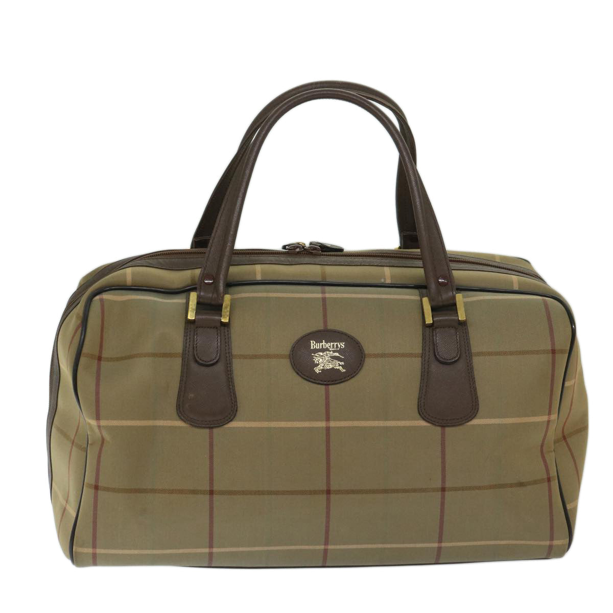 BURBERRYSs Nova Check Boston Bag Canvas Beige Auth ac2836