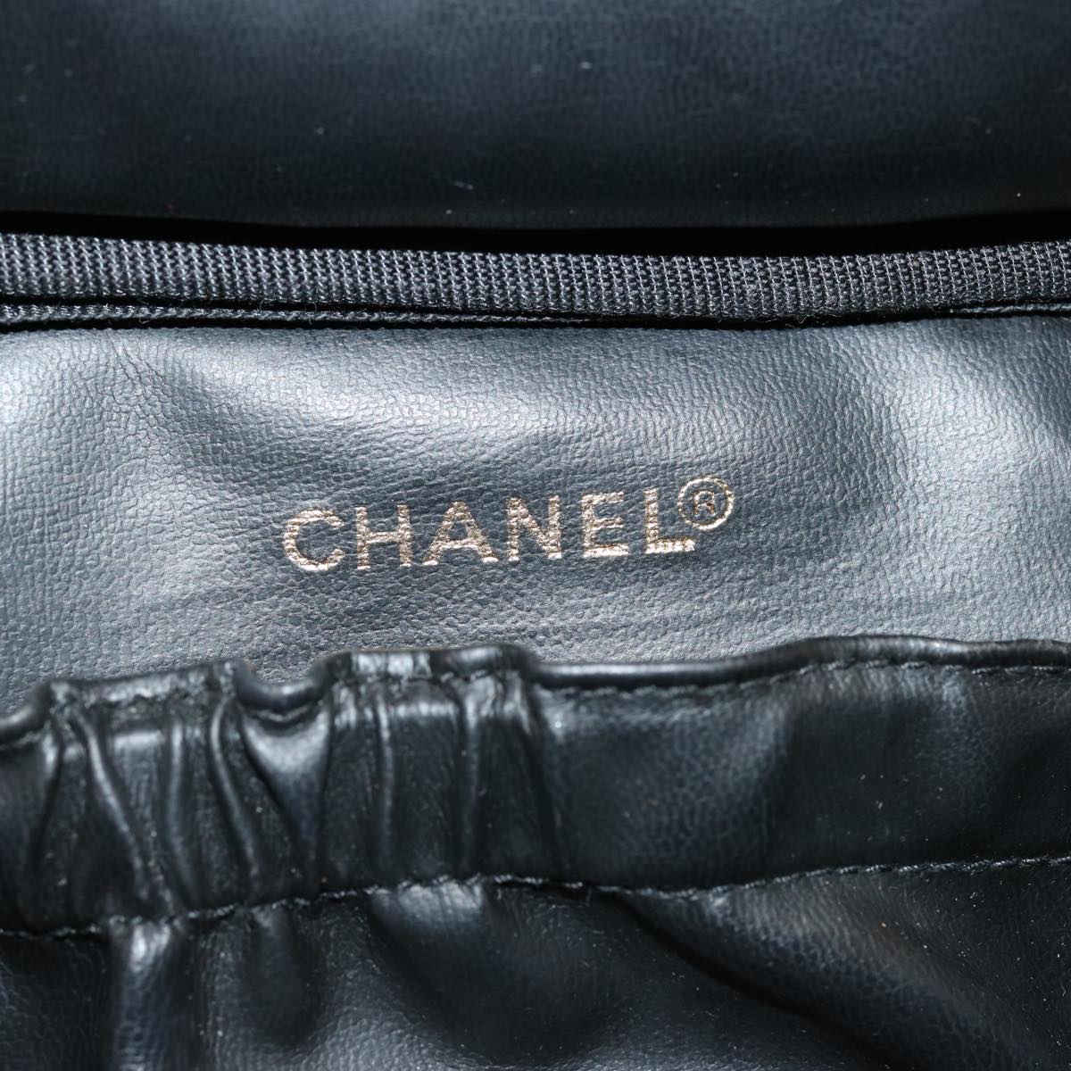 CHANEL Vanity Cosmetic Pouch Enamel Black CC Auth ac2858