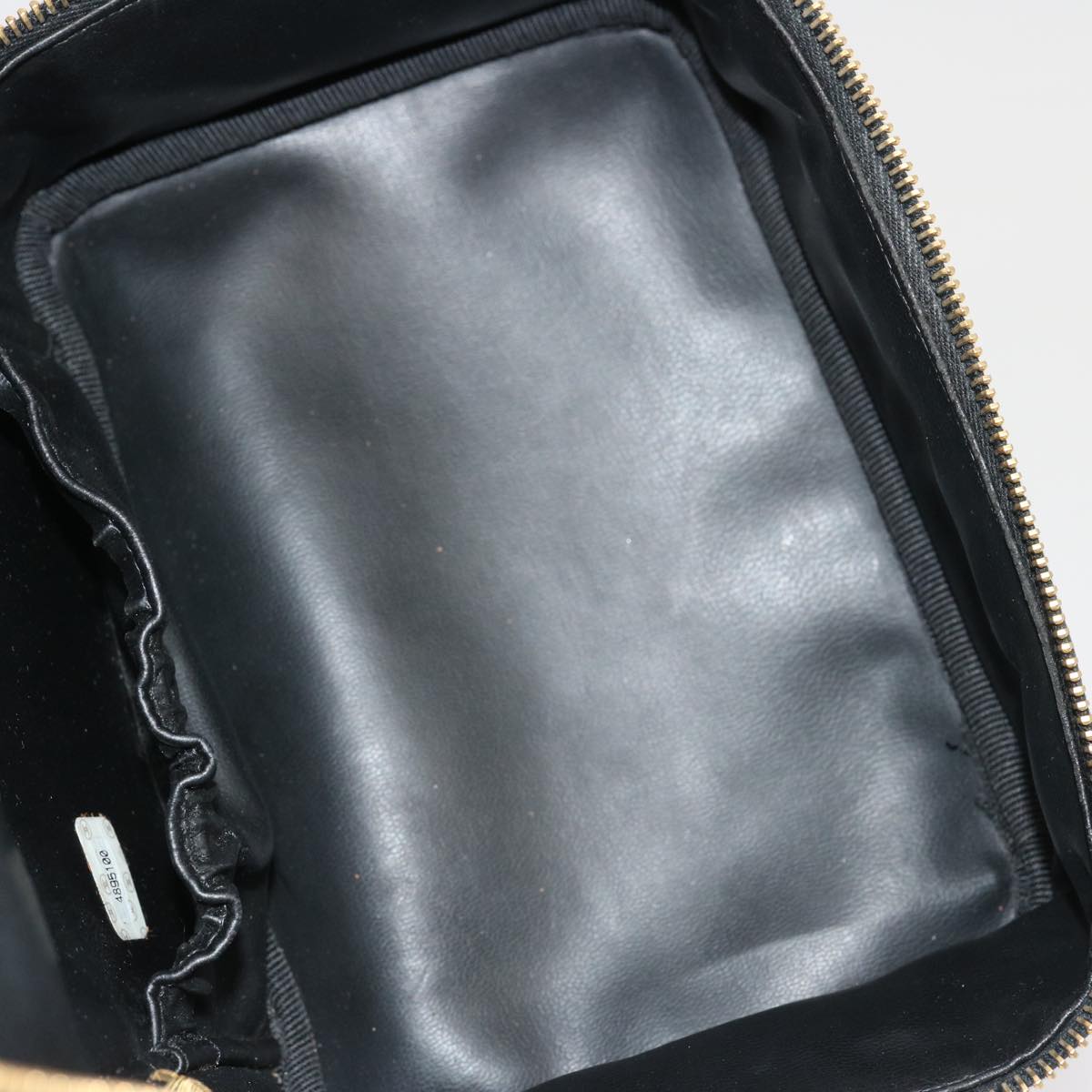 CHANEL Vanity Cosmetic Pouch Enamel Black CC Auth ac2858