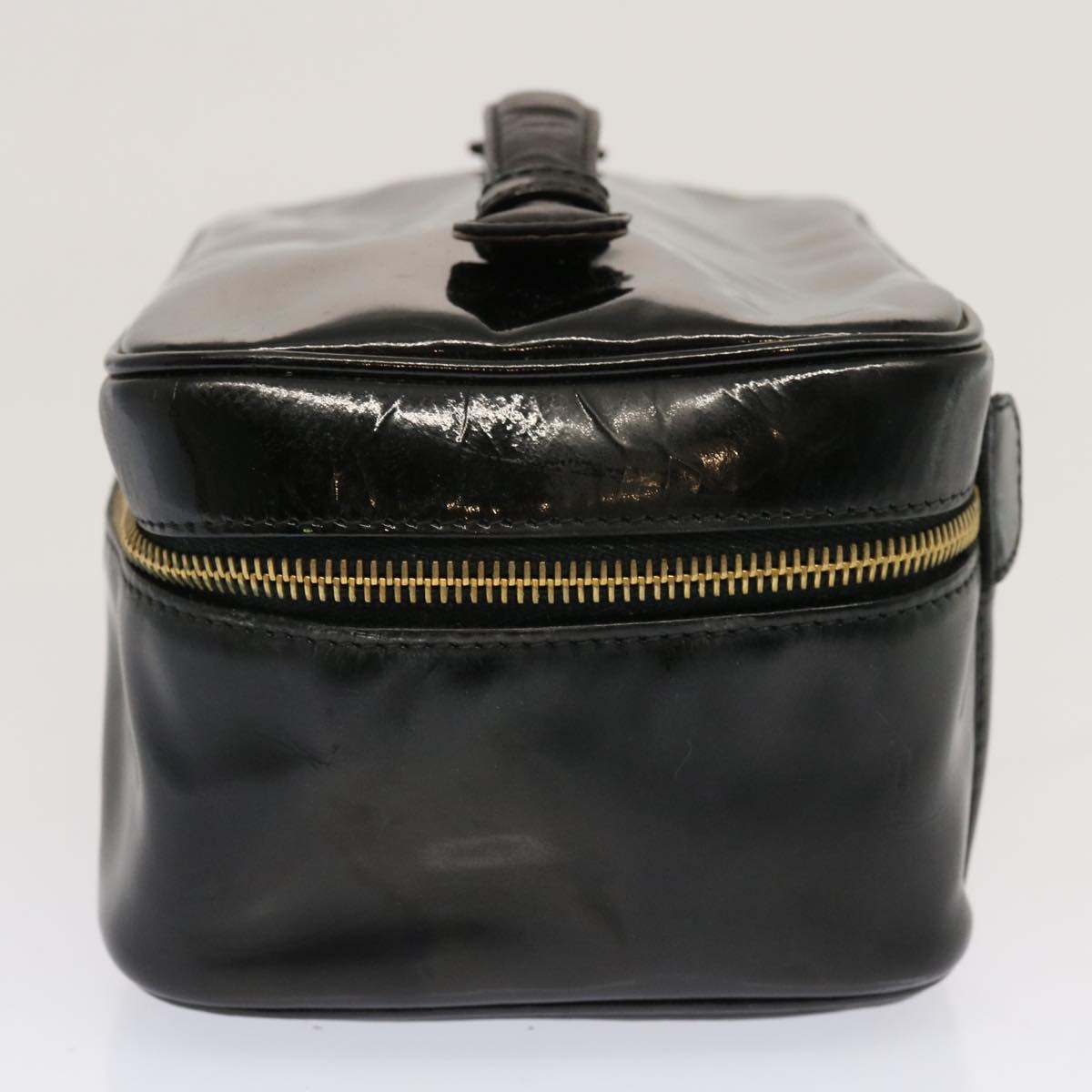 CHANEL Vanity Cosmetic Pouch Enamel Black CC Auth ac2858