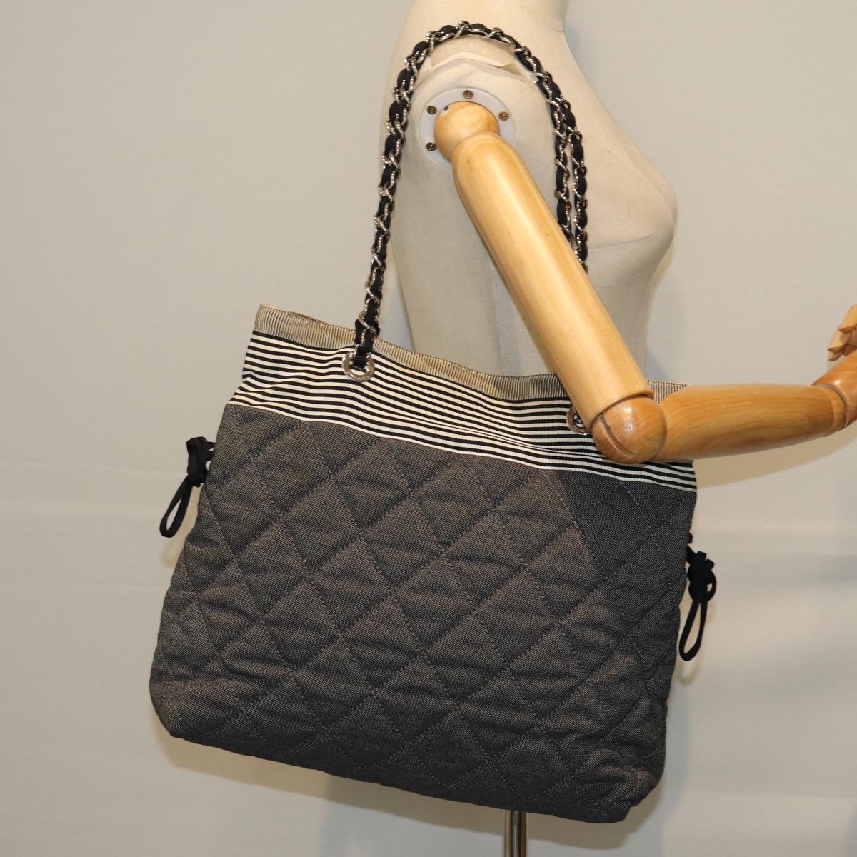 Top Quality Chanel Matelasse Chain COCO Mark Tote Bag Canvas Gray CC Auth ac2943