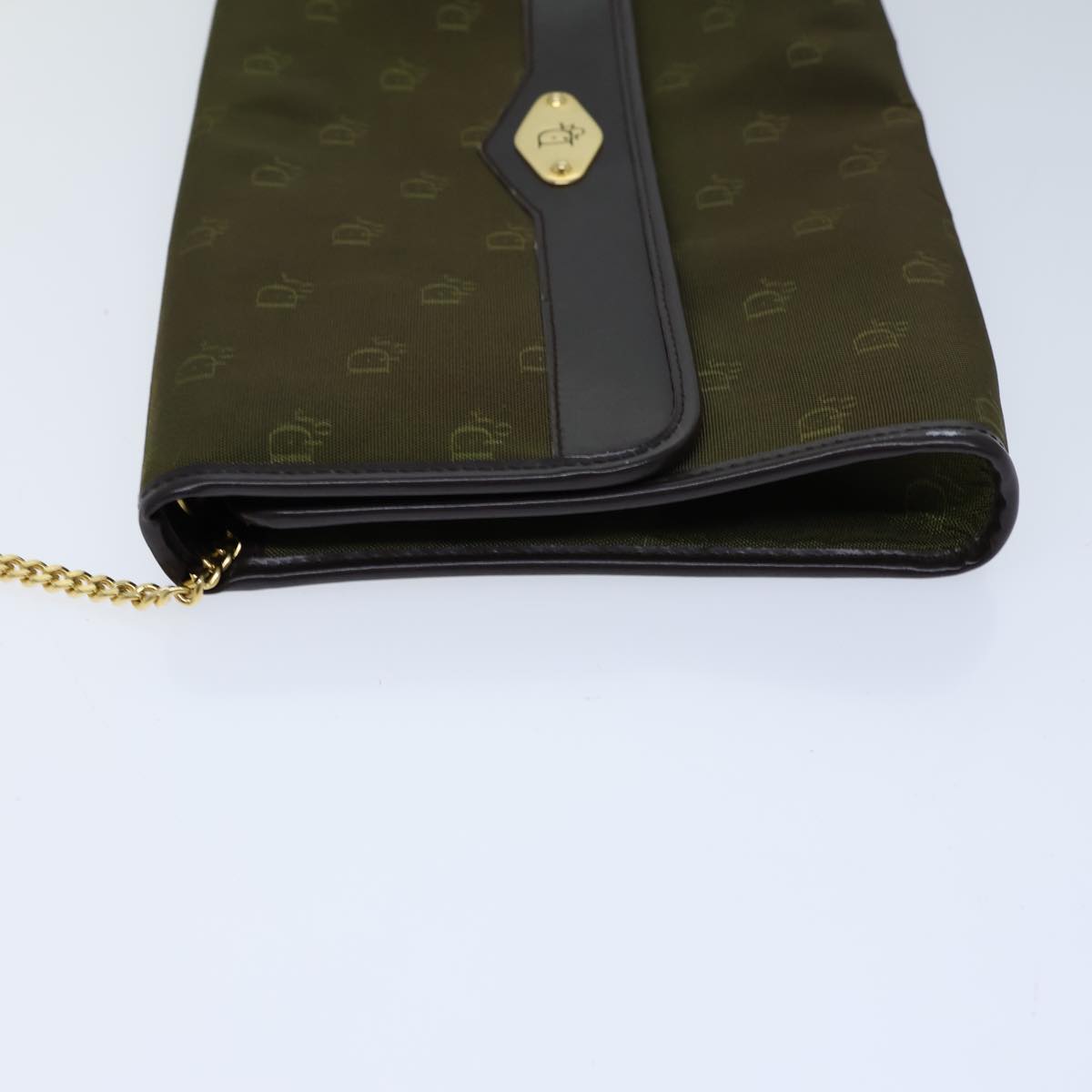 CHRISTIAN DIOR Chain Shoulder Bag Nylon Green Auth ac2954