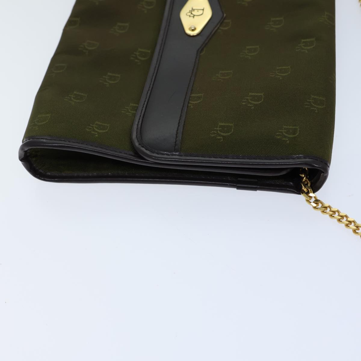 CHRISTIAN DIOR Chain Shoulder Bag Nylon Green Auth ac2954