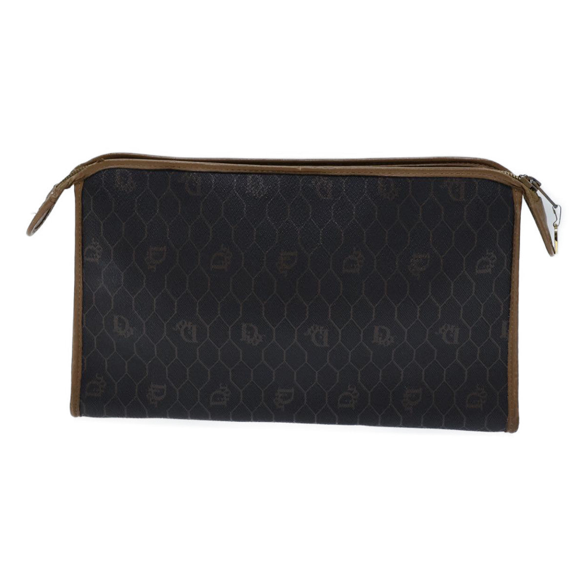 CHRISTIAN DIOR Honeycomb Canvas Clutch Bag PVC Leather Black Auth ac2956