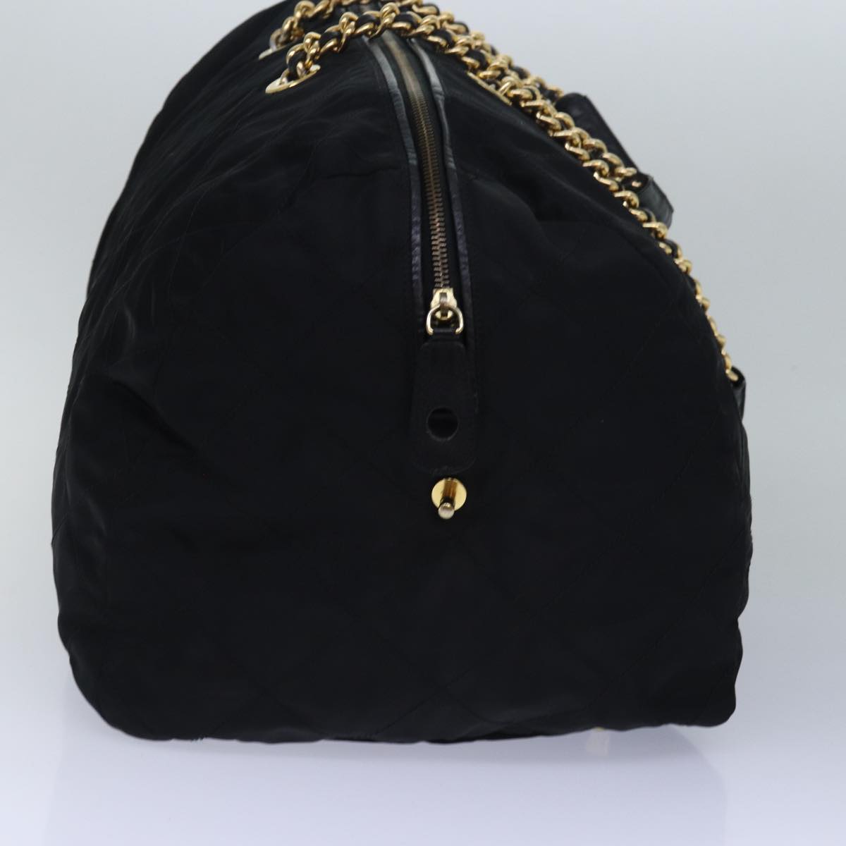 PRADA Chain Boston Bag Nylon Black Auth ac3064