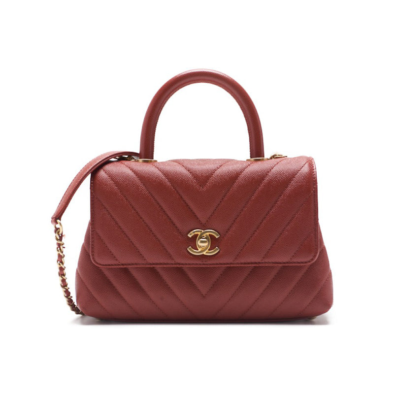 CHANEL V Stitch Coco Handle 2WAY Handbag Caviar S Red  Handbag  Shoulder Bag Ladies Handbag Hybrid 【 Delivery】 Netherlands Online