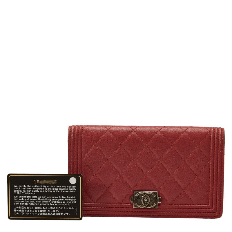 Chanel Long Wallet Leather Wine Red