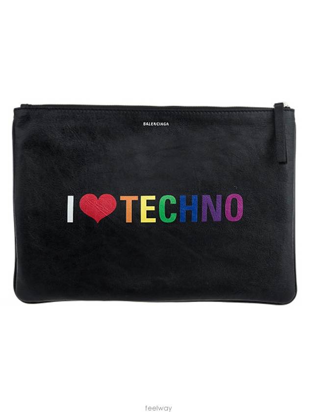 Luxury Balenciaga  I Love Techno Clutch Bag Black