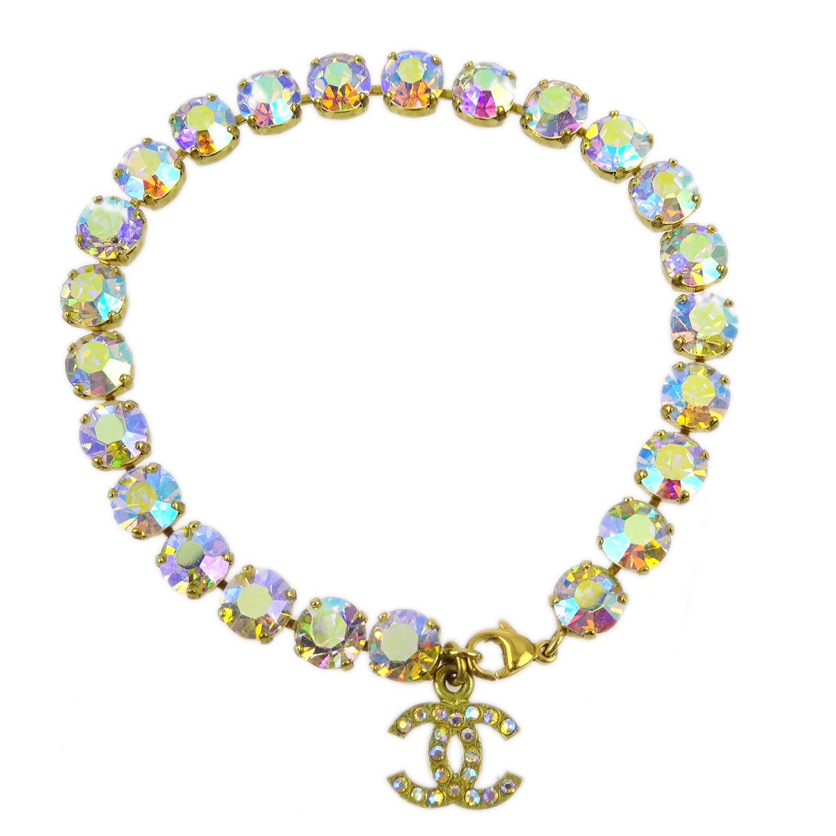 Chanel Rhinestone Chain Bracelet Gold 95P