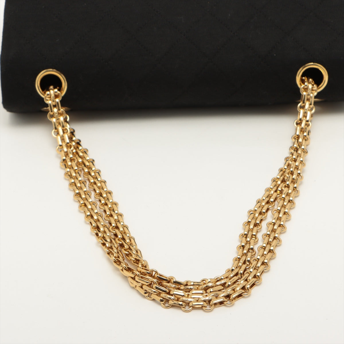 Chanel Matrasse Cotton Double Flap Double Chain Bag Black Gold  0st