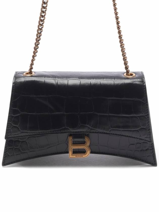 Luxury Balenciaga  Crush Crocodile Embossed Shoulder Bag Black