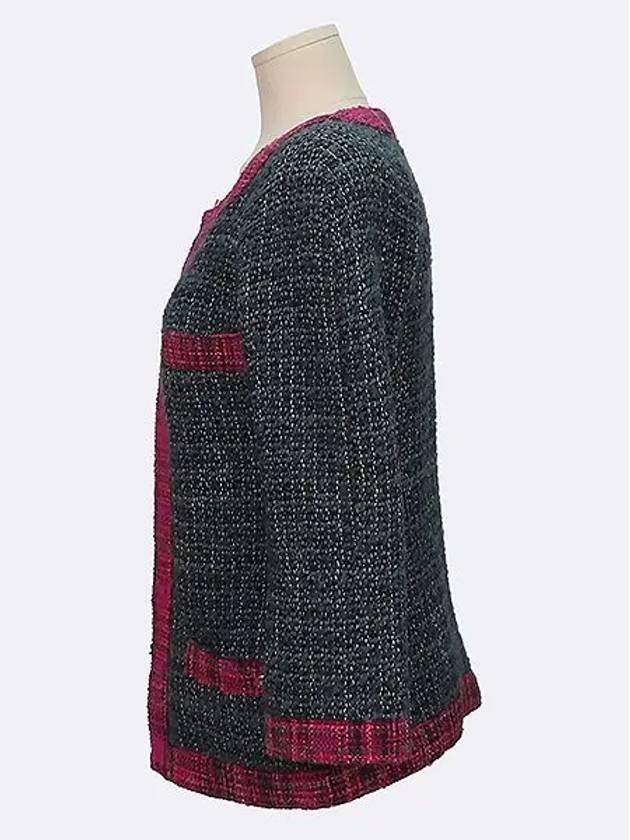P59602 Green Pink Color Tweed Women s Jacket Size 36 Chanel