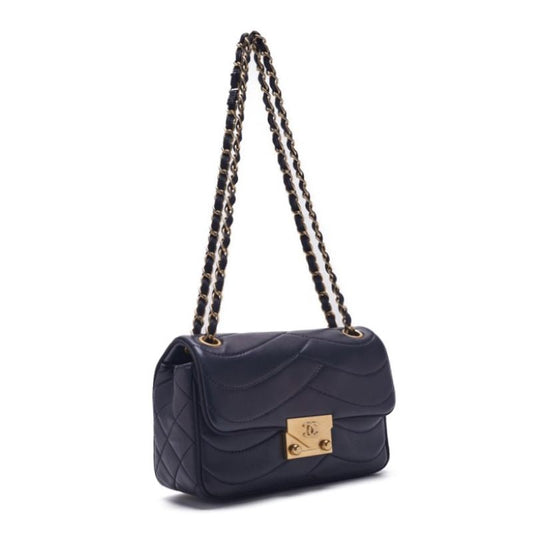 CHANEL 【CHANEL】Pushlock Wave Stitch Chain Sder  Canvas Navy (Gen Gold ) Shoulder Bag Mini Shellder Bag  Shellder Bag Hybrid 【 Ship】 Himalan Bookstore Online