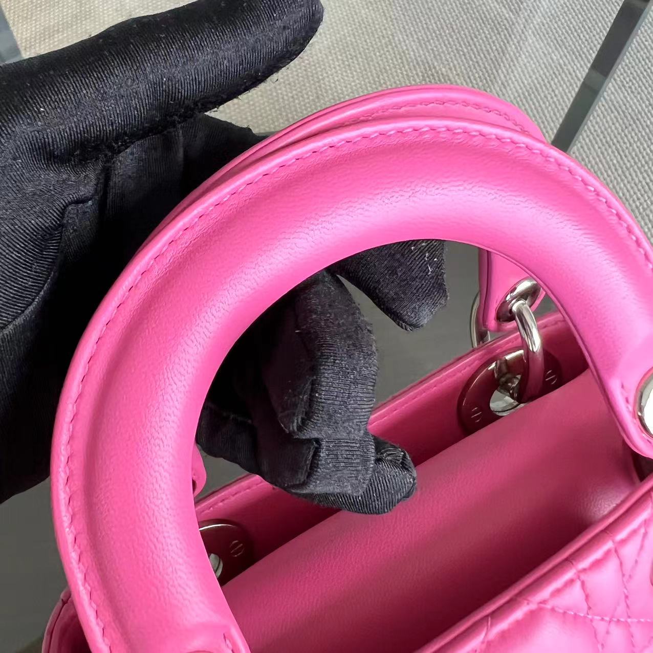 *Adjustable Strap* Lady Mini Cannage Lambskin Barbie Pink Silver Hardware