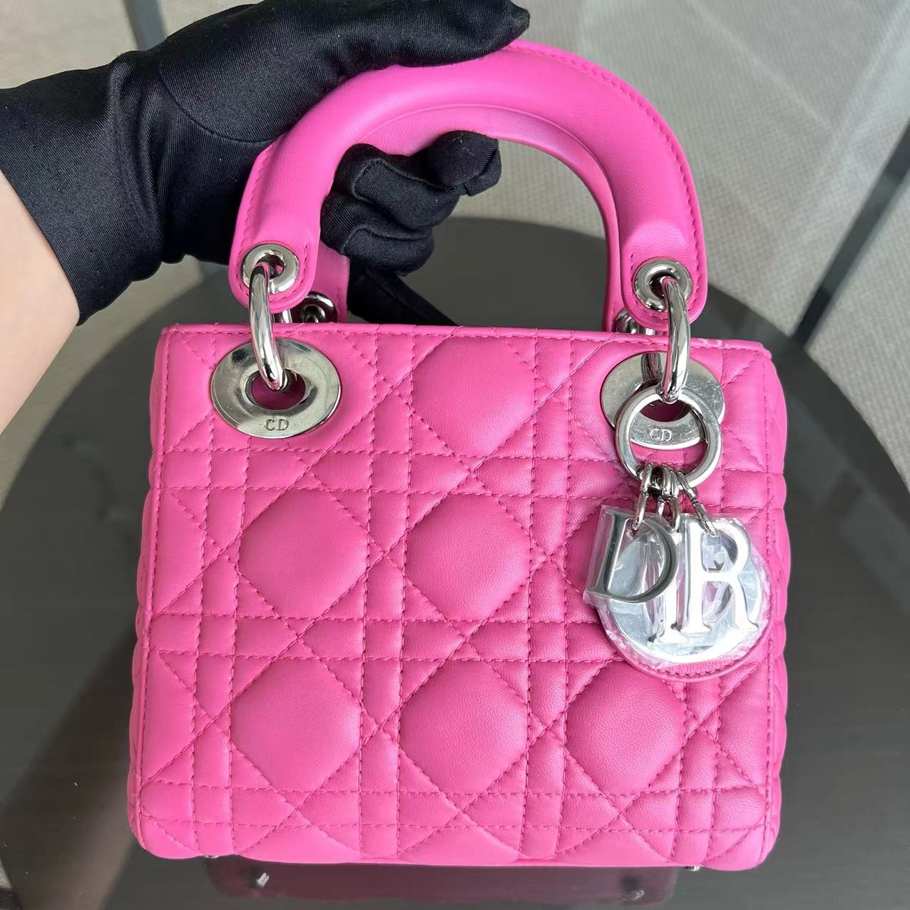 *Adjustable Strap* Lady Mini Cannage Lambskin Barbie Pink Silver Hardware