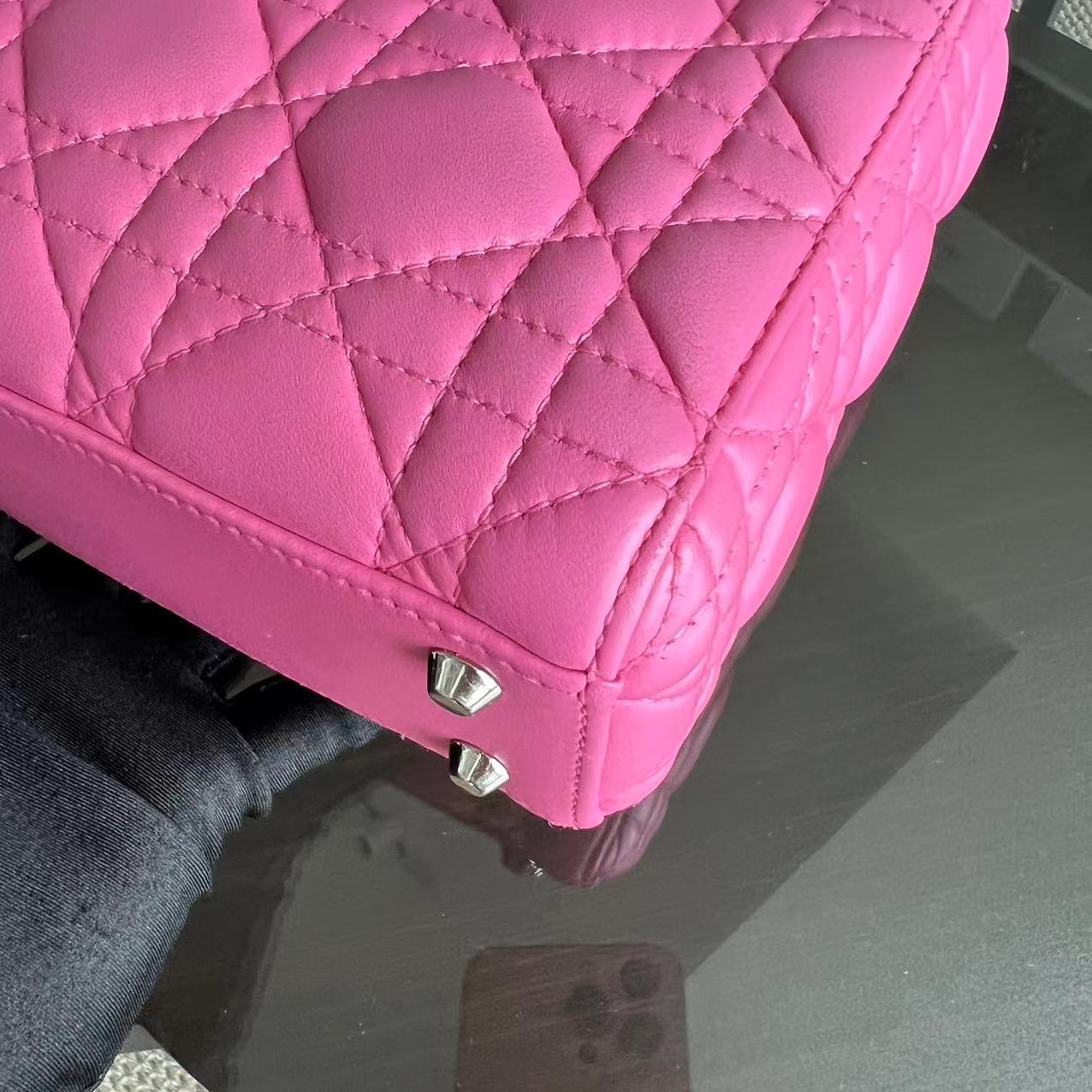 *Adjustable Strap* Lady Mini Cannage Lambskin Barbie Pink Silver Hardware