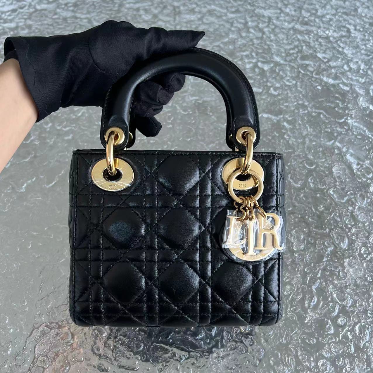 *Adjustable Strap* Lady Mini Cannage Lambskin Black Golden Hardware