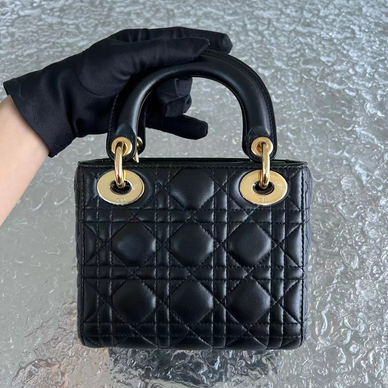 *Adjustable Strap* Lady Mini Cannage Lambskin Black Golden Hardware