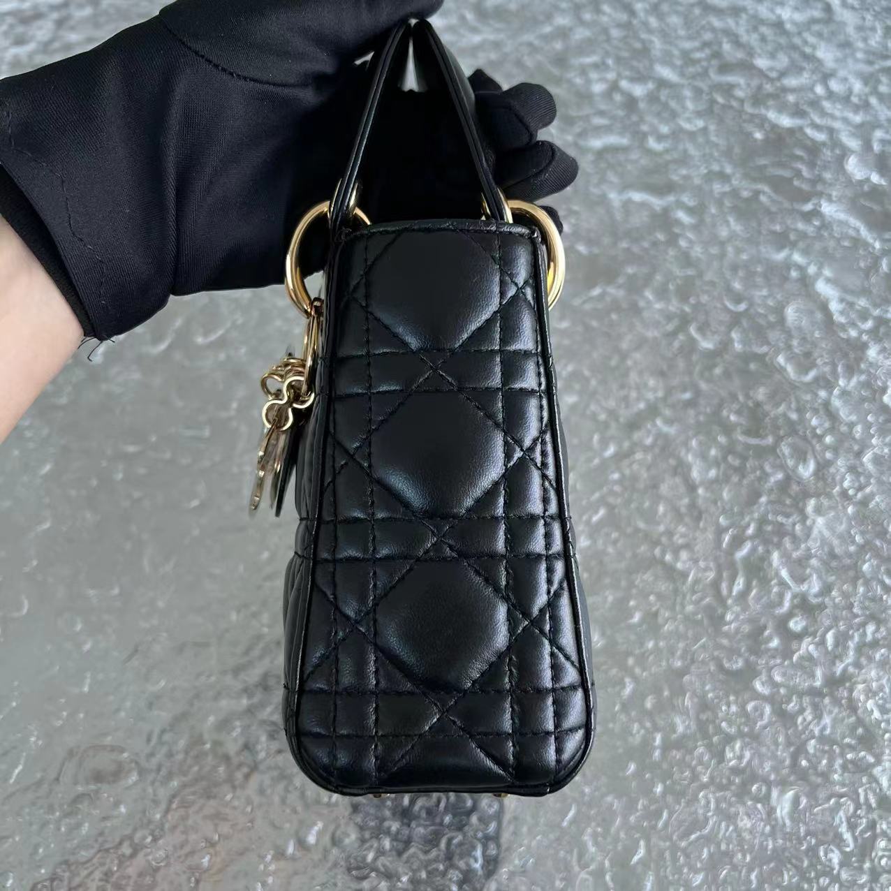 *Adjustable Strap* Lady Mini Cannage Lambskin Black Golden Hardware