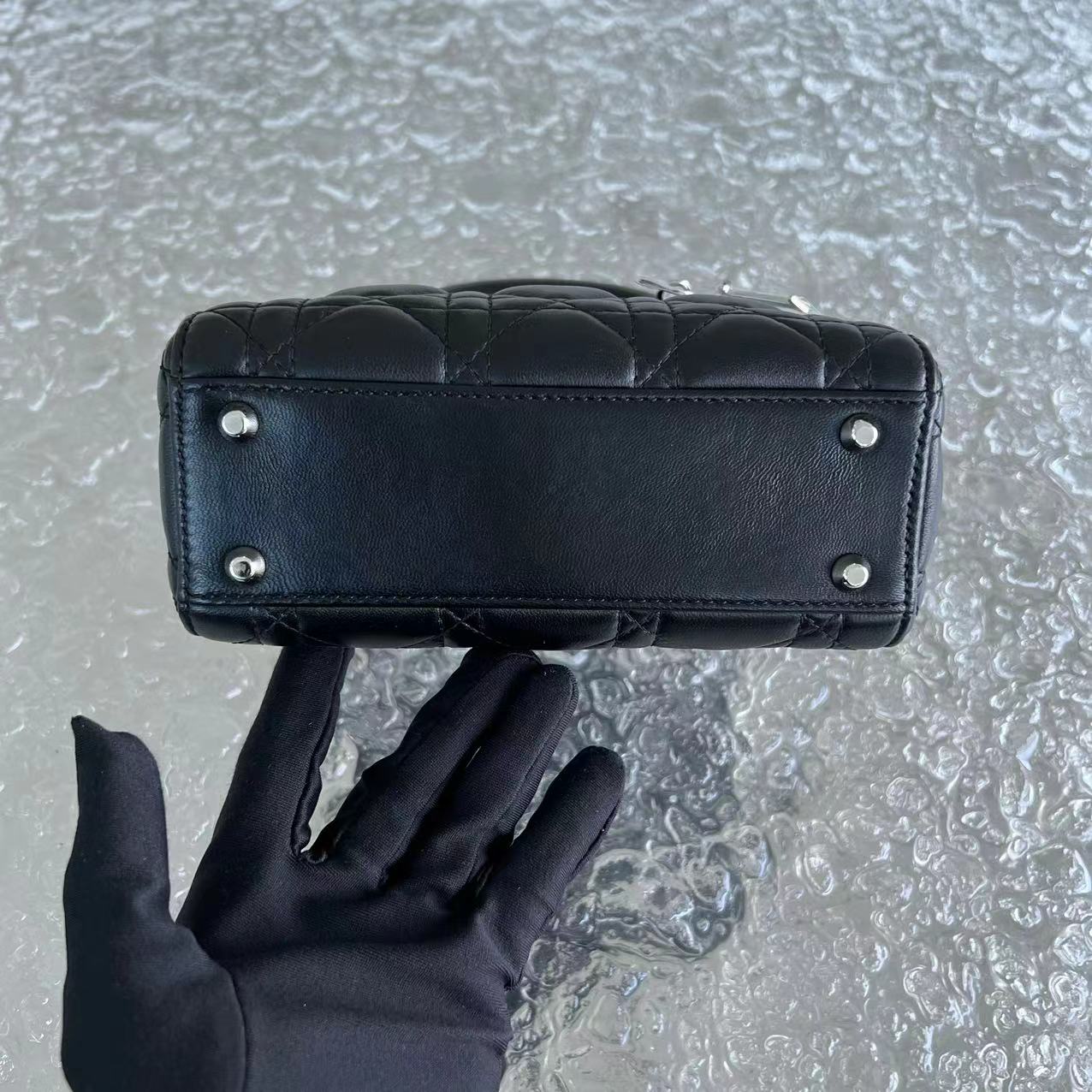 *Adjustable Strap* Lady Mini Cannage Lambskin Black Silver Hardware