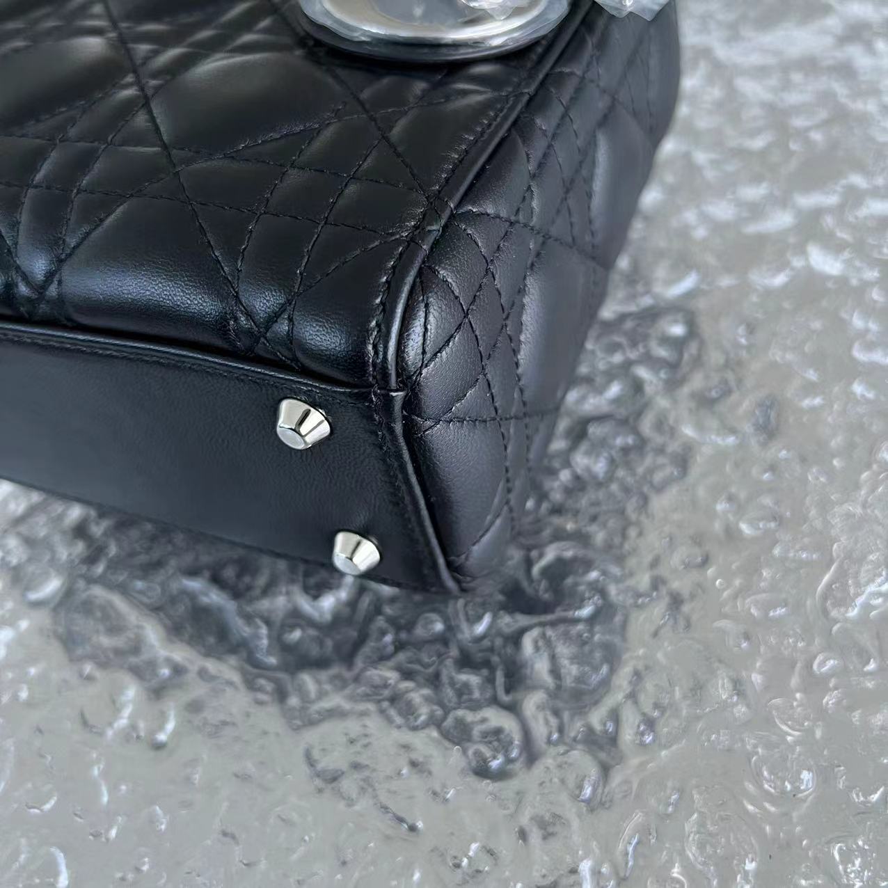 *Adjustable Strap* Lady Mini Cannage Lambskin Black Silver Hardware