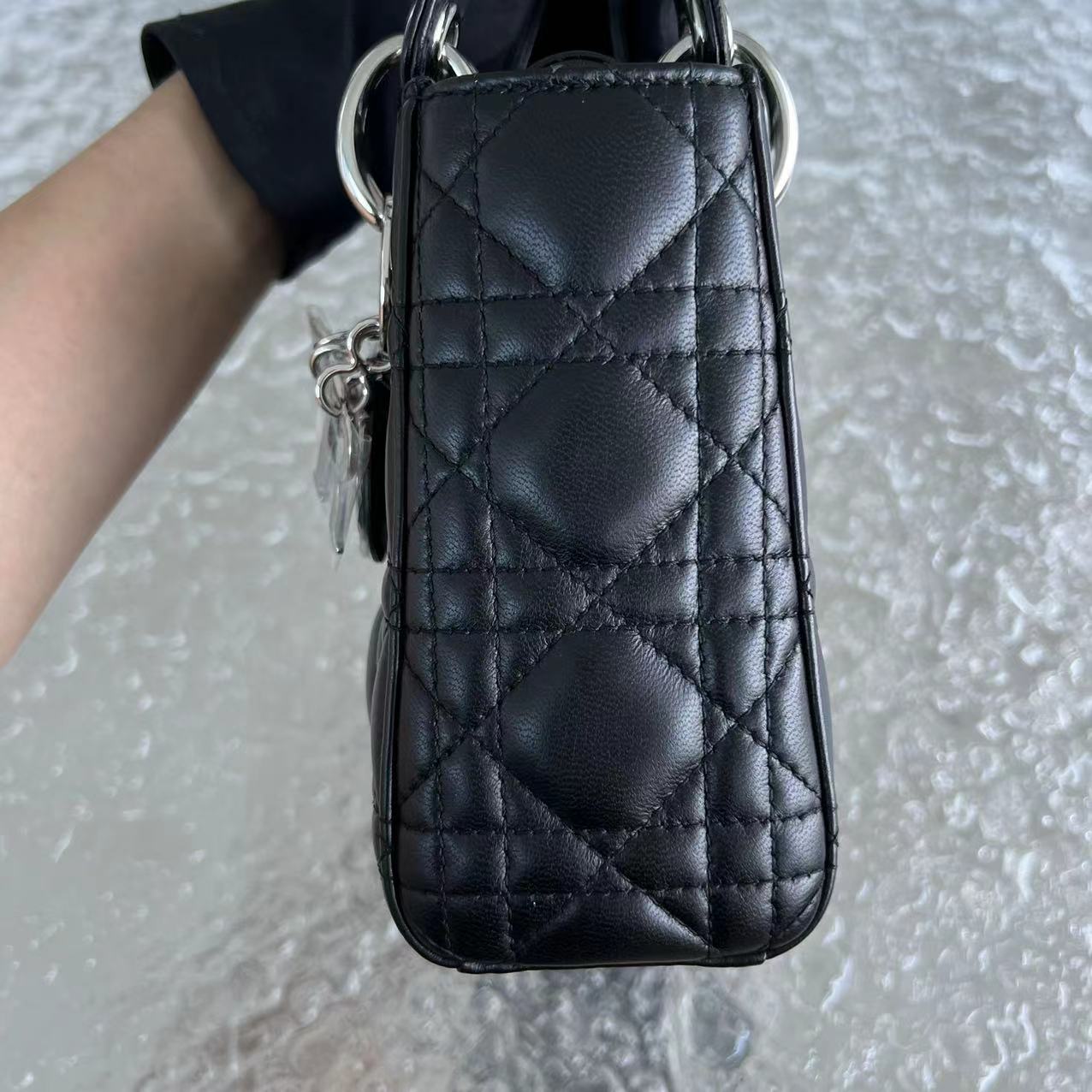 *Adjustable Strap* Lady Mini Cannage Lambskin Black Silver Hardware