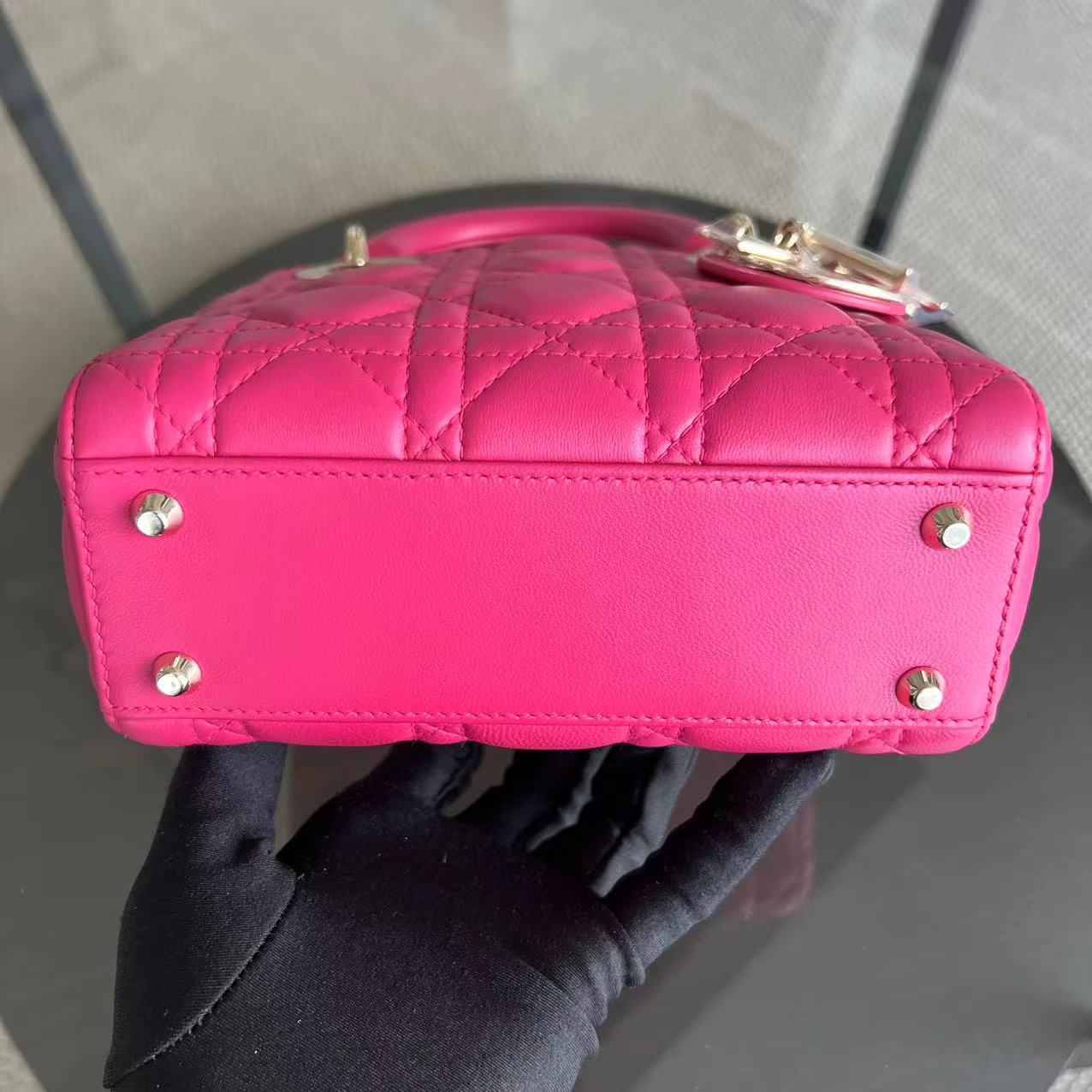 *Adjustable Strap* Lady Mini Cannage Lambskin Hot Pink Golden Hardware