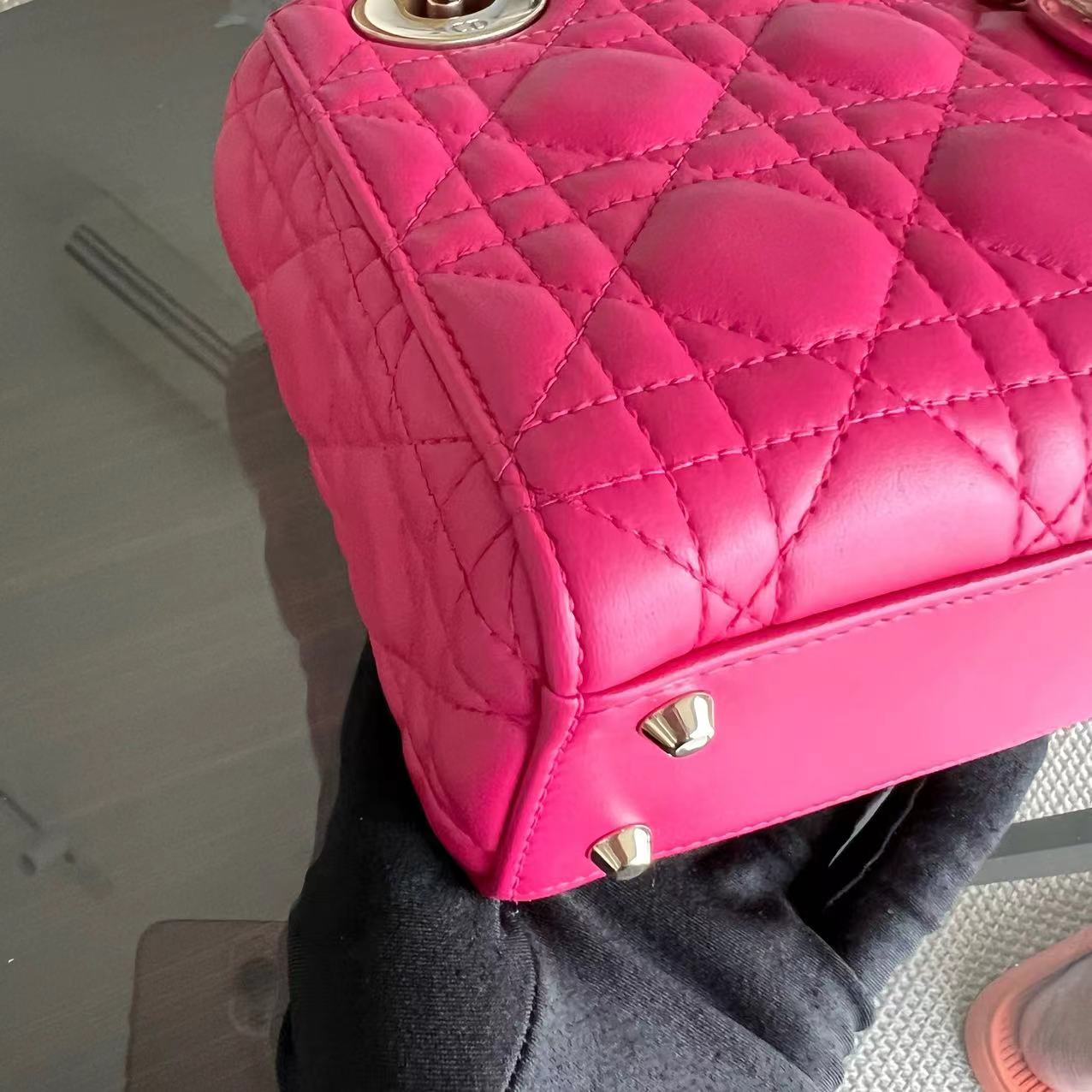 *Adjustable Strap* Lady Mini Cannage Lambskin Hot Pink Golden Hardware