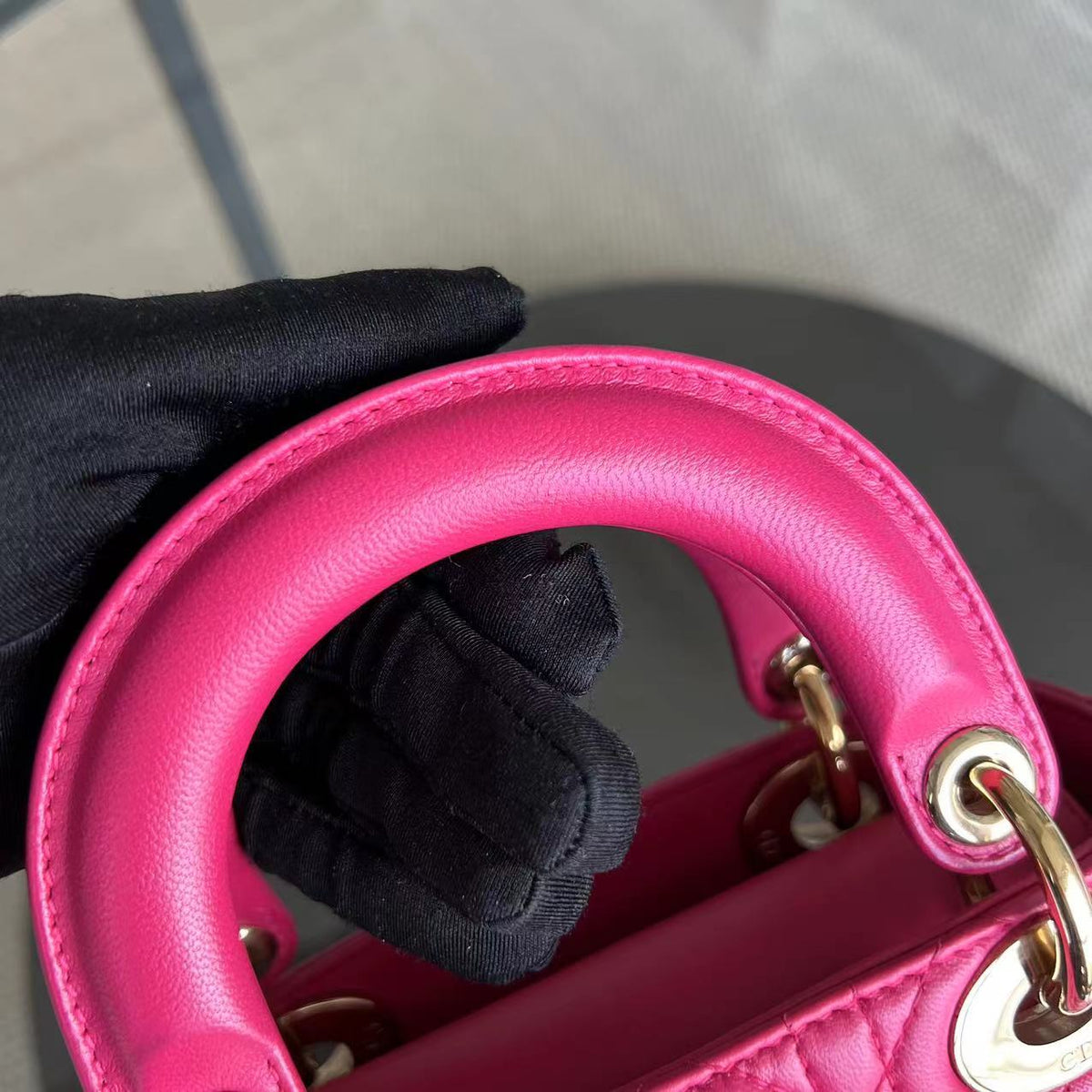 *Adjustable Strap* Lady Mini Cannage Lambskin Hot Pink Golden Hardware