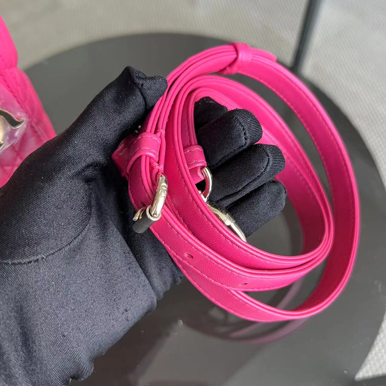 *Adjustable Strap* Lady Mini Cannage Lambskin Hot Pink Golden Hardware