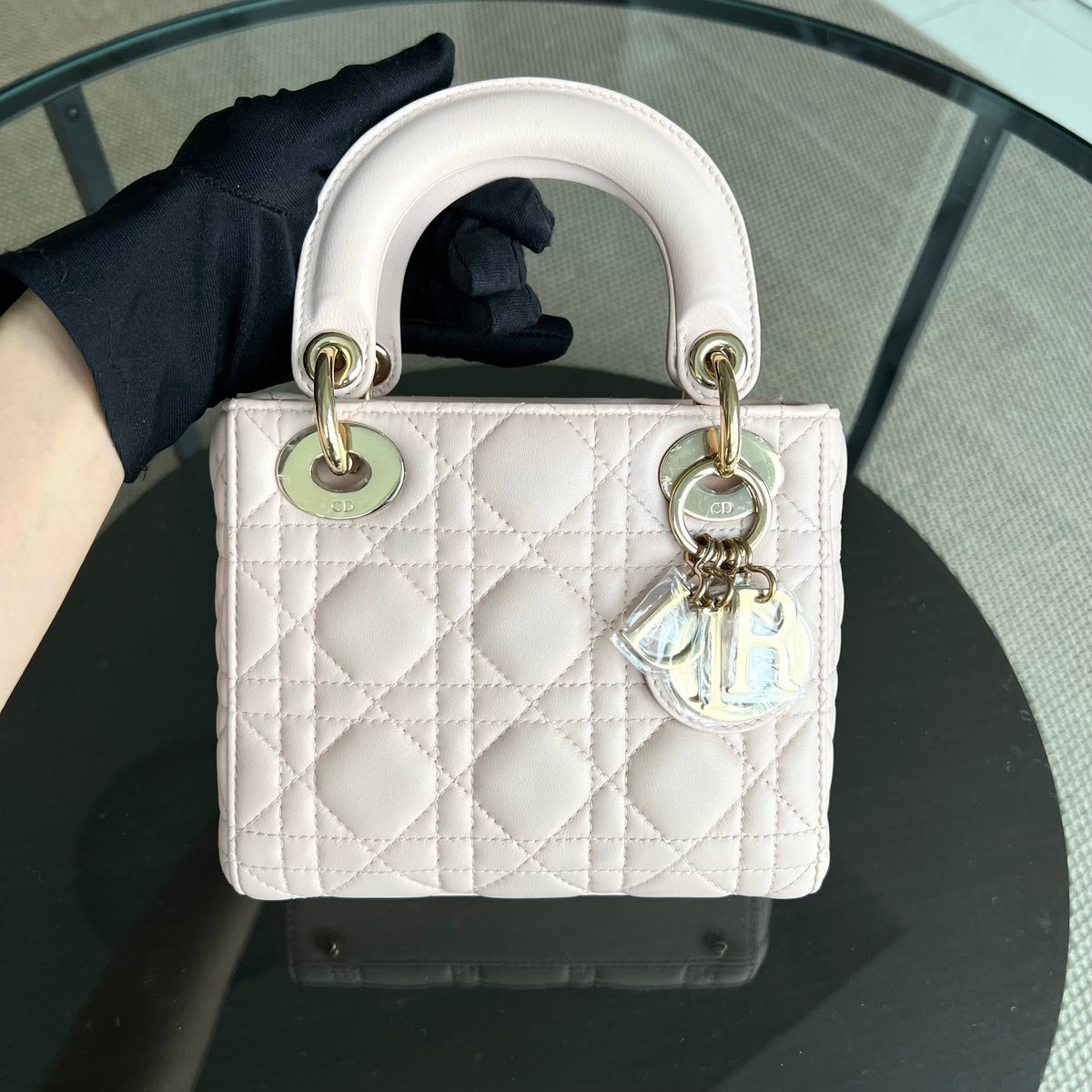*Adjustable Strap* Lady Mini Cannage Lambskin Light Pink Nude Golden Hardware