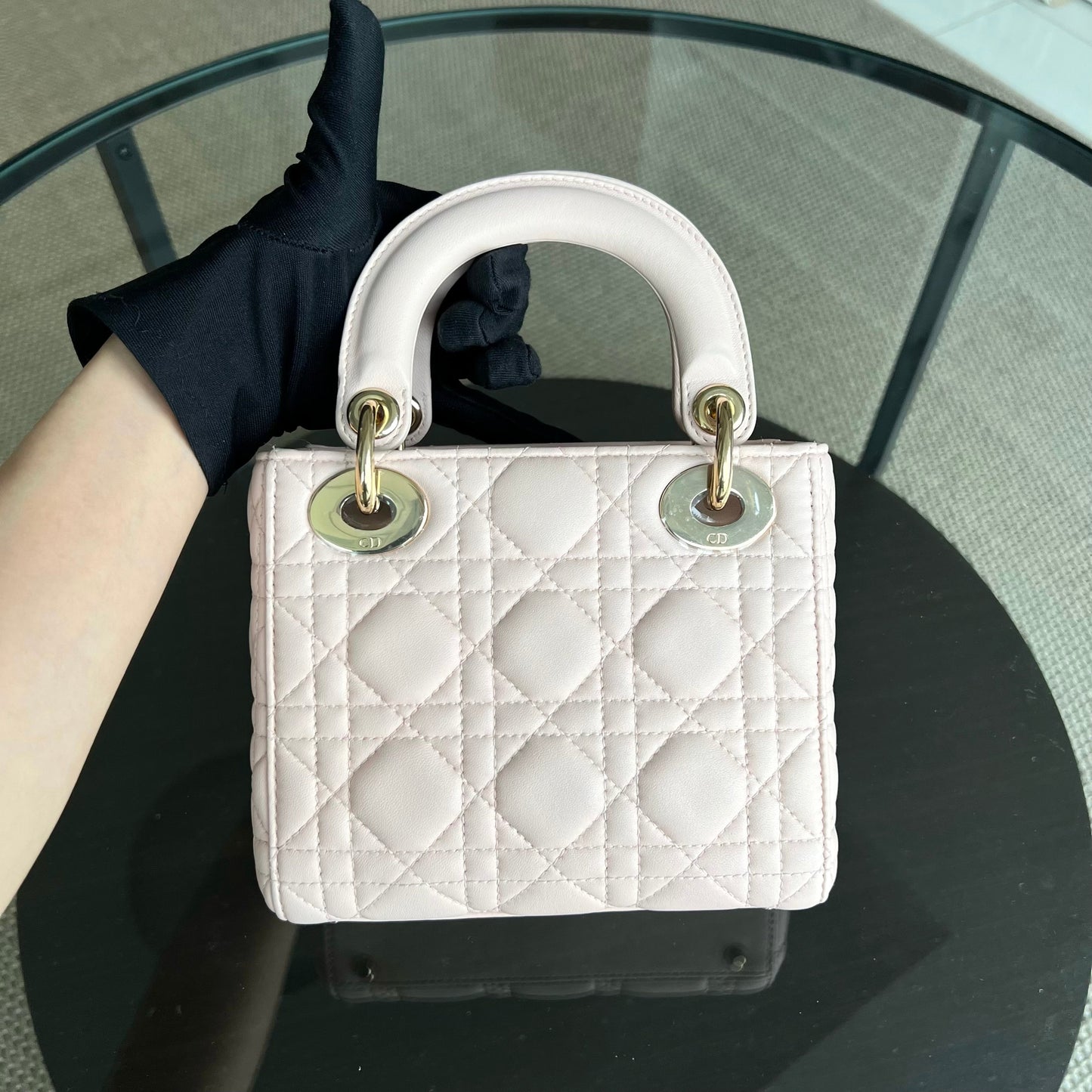 *Adjustable Strap* Lady Mini Cannage Lambskin Light Pink Nude Golden Hardware