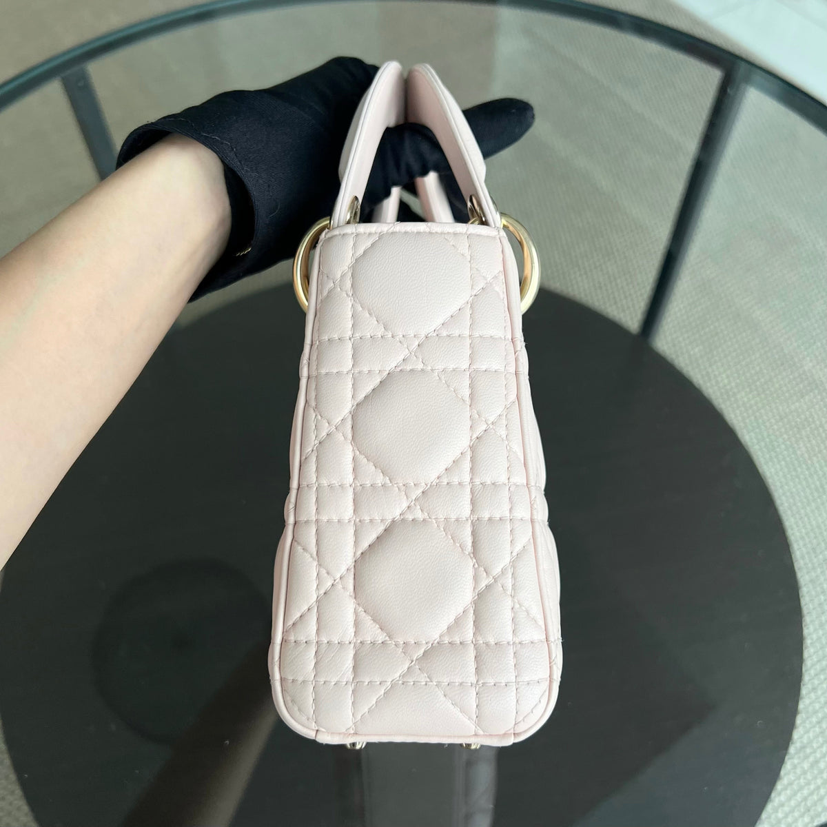 *Adjustable Strap* Lady Mini Cannage Lambskin Light Pink Nude Golden Hardware