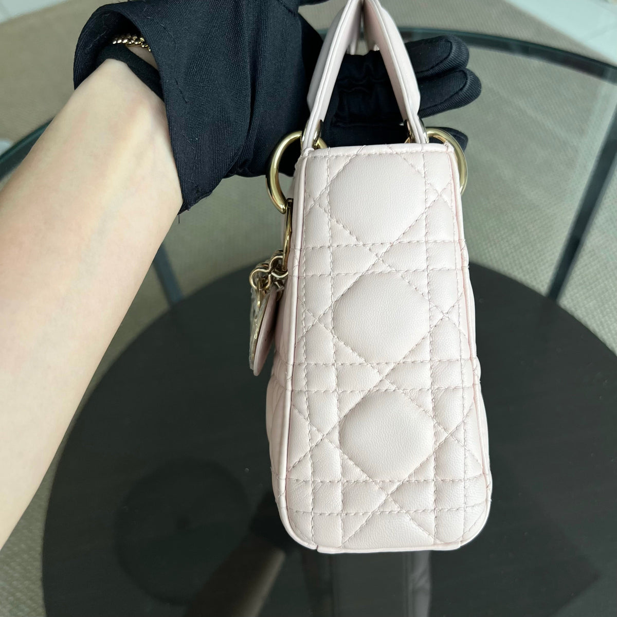 *Adjustable Strap* Lady Mini Cannage Lambskin Light Pink Nude Golden Hardware