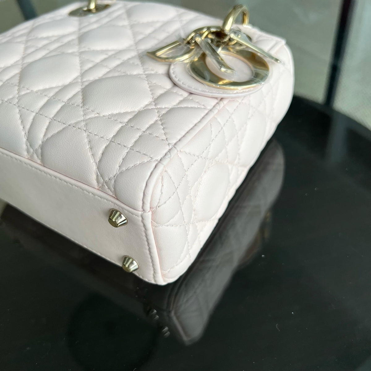 *Adjustable Strap* Lady Mini Cannage Lambskin Light Pink Nude Golden Hardware