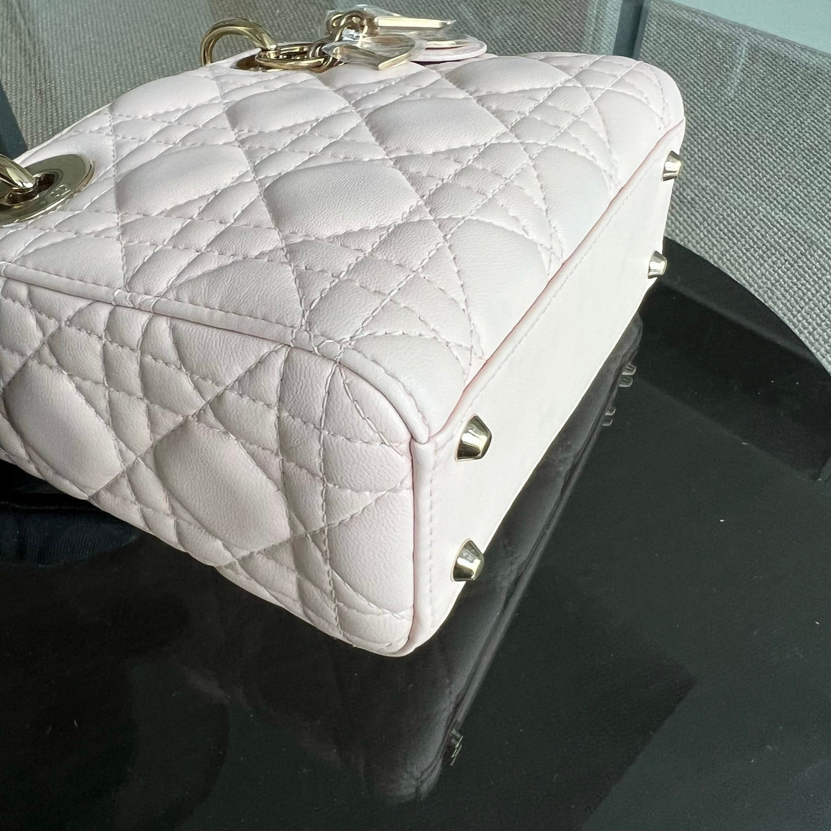 *Adjustable Strap* Lady Mini Cannage Lambskin Light Pink Nude Golden Hardware