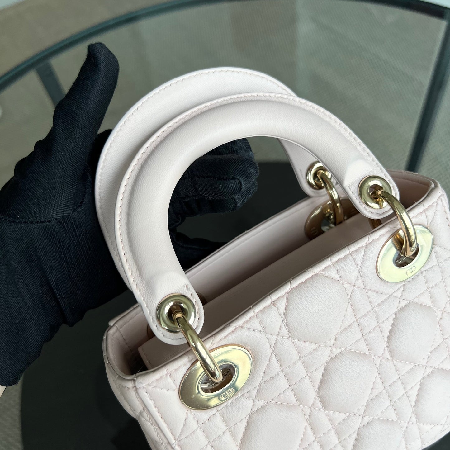 *Adjustable Strap* Lady Mini Cannage Lambskin Light Pink Nude Golden Hardware
