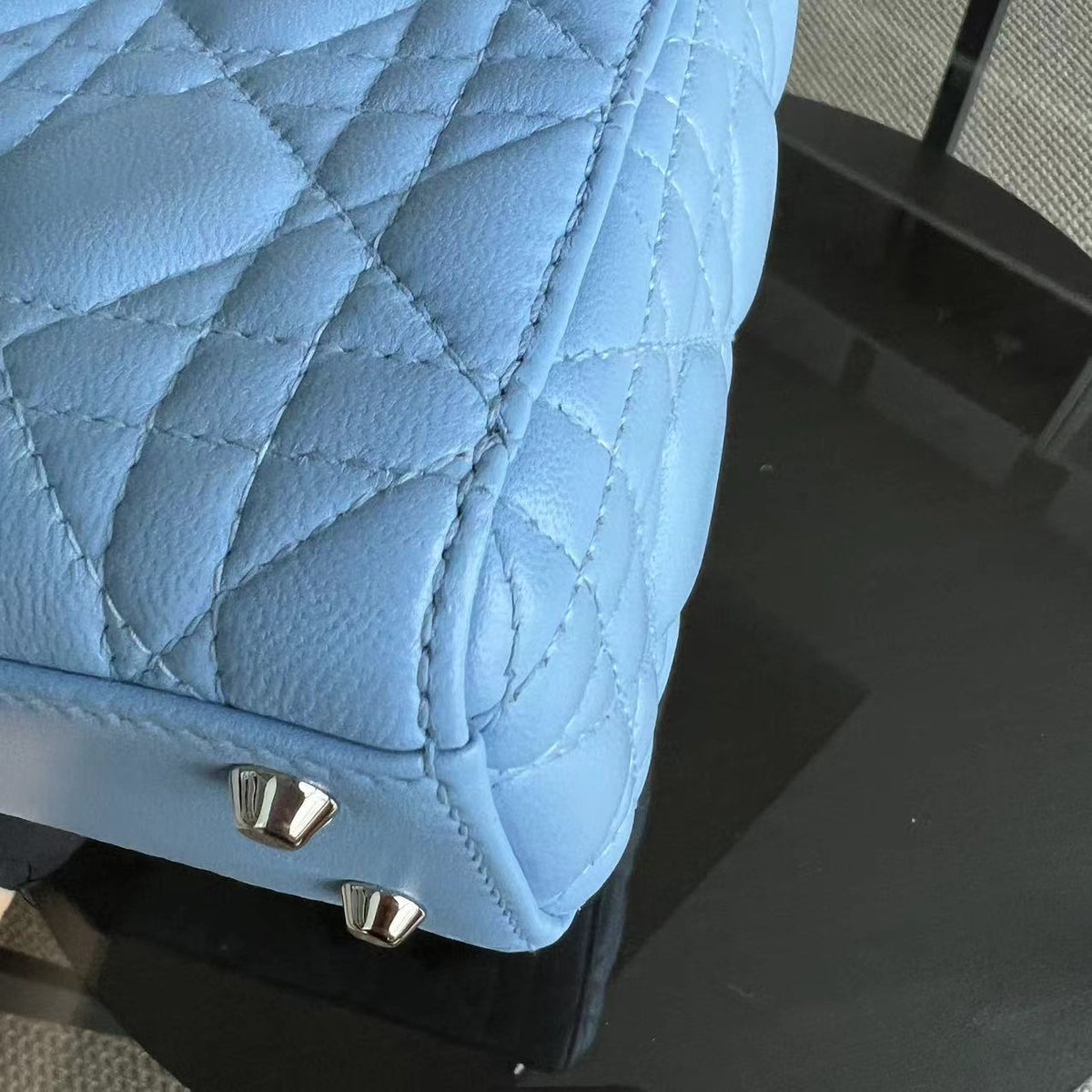 *Adjustable Strap* Lady Mini Cannage Lambskin Sky Blue Silver Hardware